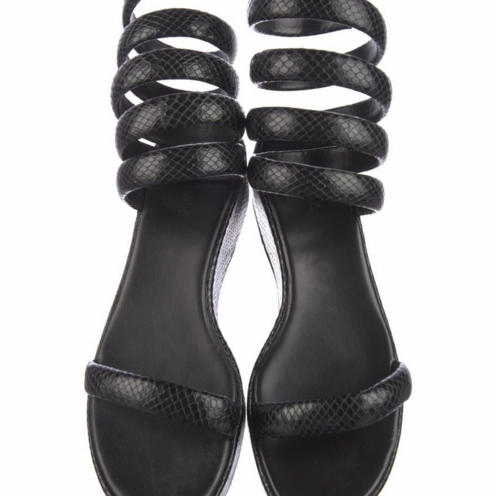 Cult Gaia Black Snakeskin Strappy Sandals